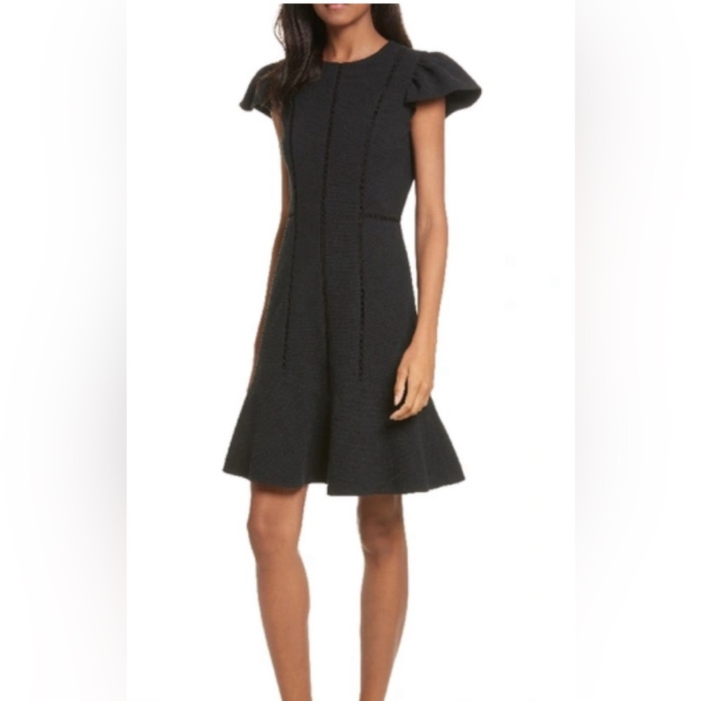 REBECCA TAYLOR TEXTURED STRETCH FIT & FLARE DRESS Black Size 6